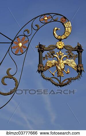 Stock Photograph - "Old signboards, guesthouse """"The Golden Eagle"""", Bad Windsheim, Middle Franconia, Bavaria, Germany, Europe". Fotosearch