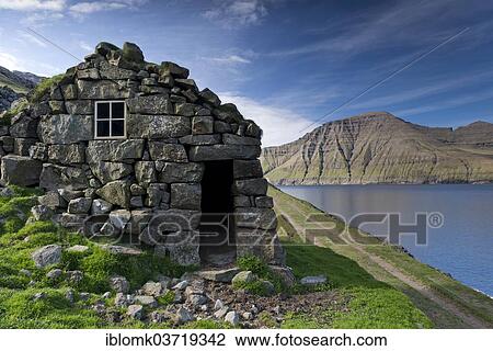 "Old stone house on a fjord, Borooy, Norooyar, Faroe Islands, Denmark, Europe" View Large Photo Image Stock Image - "Old stone house on a fjord, Borooy, Norooyar, Faroe Islands, Denmark, Europe". Fotosearch