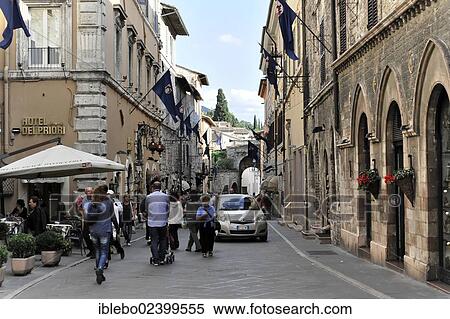Stock Photography - "Old town alleyway, town centre of Assisi, Italy, Europe". Fotosearch