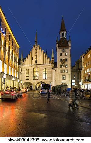 "Old town hall at night, Marienplatz, Munich, Upper Bavaria, Bavaria, Germany, Europe" View Large Photo Image Stock Photography - "Old town hall at night, Marienplatz, Munich, Upper Bavaria, Bavaria, Germany, Europe". Fotosearch