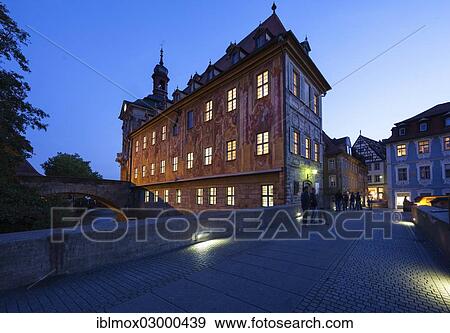Stock Photo - "Old Town Hall at the Regnitz river, Obere Bruecke, Upper Bridge, Bamberg, Bavaria, Germany, Europe". Fotosearch