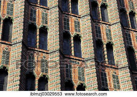 Stock Image - "Old Town Hall, facade in the Brick Gothic style, historic center, Hannover, Lower Saxony, Germany, Europe". Fotosearch