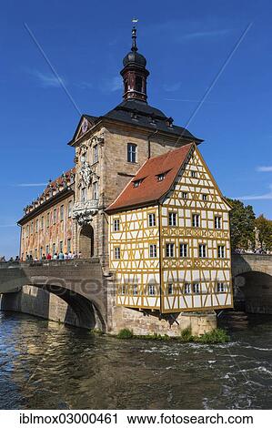 Stock Image - "Old Town Hall in the Regnitz River, Upper Bridge, Bamberg, Bamberg, Upper Franconia, Bavaria, Germany, Europe". Fotosearch