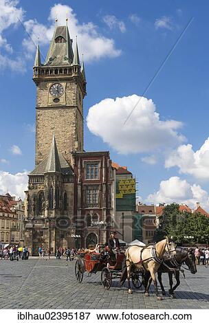 Stock Photo - "Old Town Square, horse-drawn carriage in front of Old Town Hall, Prague, Czech Republic, Europe". Fotosearch