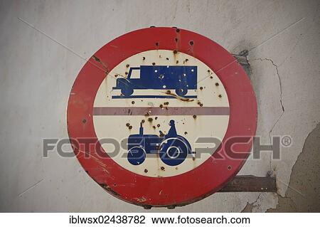 "Old traffic sign, No trespassing for trucks and tractors, Navarra, northern Spain, Europe, PublicGround" View Large Photo Image Stock Image - "Old traffic sign, No trespassing for trucks and tractors, Navarra, northern Spain, Europe, PublicGround". Fotosearch