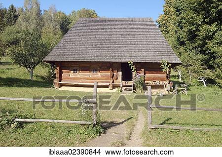 Picture - "Old Ukrainian log hut, Lviv, Ukraine, Eastern Europe, Europe". Fotosearch
