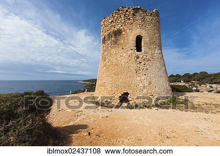 "Old watchtower on the coast of Cala Pi, Mallorca, Majorca, Balearic Islands, Mediterranean Sea, Spain, Europe" View Large Photo Image Stock Photo - "Old watchtower on the coast of Cala Pi, Mallorca, Majorca, Balearic Islands, Mediterranean Sea, Spain, Europe". Fotosearch