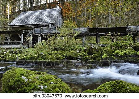 Stock Image - "Old watermill on the Pieslingbach river, bei Windischgarsten, Upper Austria, Austria, Europe". Fotosearch