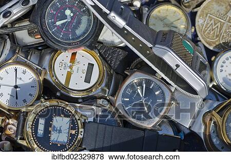 "Old wristwatches for sale at the weekly flea market, Dresden, Saxony, Germany, Europe" View Large Photo Image Stock Photo - "Old wristwatches for sale at the weekly flea market, Dresden, Saxony, Germany, Europe". Fotosearch