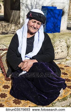 Stock Image - "Old Yazidi woman, Lalish, Iraq, Asia". Fotosearch