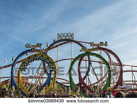 Stock Photo - "Olympia Looping fun ride with 5 loopings, Oktoberfest, Munich, Upper Bavaria, Bavaria, Germany, Europe". Fotosearch