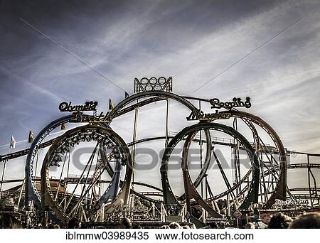 Stock Photography - "Olympia Looping fun ride with 5 loopings, Oktoberfest, Munich, Upper Bavaria, Bavaria, Germany, Europe". Fotosearch