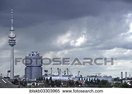 "Olympic Tower, BMW Headquarters and Olympic Stadium, stormy mood, Schwabing, Munich, Upper Bavaria, Bavaria, Germany, Europe" View Large Photo Image Stock Photography - "Olympic Tower, BMW Headquarters and Olympic Stadium, stormy mood, Schwabing, Munich, Upper Bavaria, Bavaria, Germany, Europe". Fotosearch