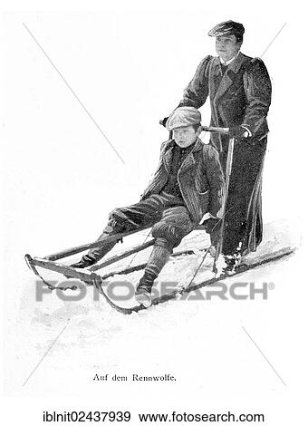 Stock Photo - "On a Sleigh, an illustration from Moderne Kunst in Meisterholzschnitten, a yearbook from 1900". Fotosearch