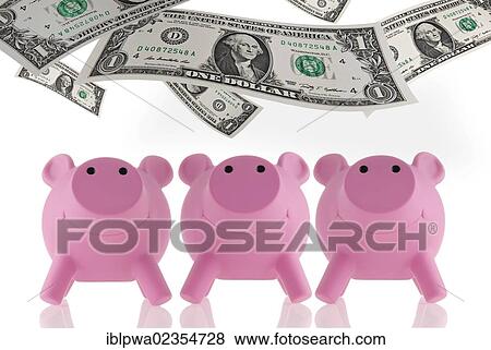 One-dollar banknotes falling down onto piggy banks View Large Photo Image Stock Photo - One-dollar banknotes falling down onto piggy banks. Fotosearch
