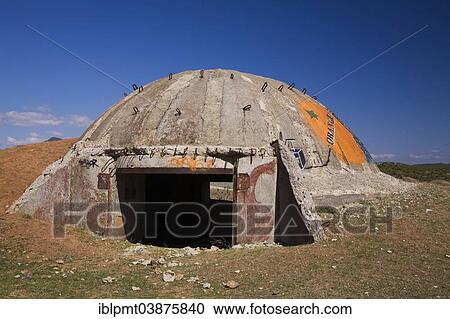 Stock Image - "One of 750, 000 steel and concrete bunkers built across Albania during the Communist era, Lin, Albania, Europe". Fotosearch