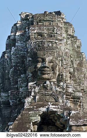One of the more than 50 mystical towers of Bayon Temple with huge carved stone faces, Bayon, Angkor Thom, Siem Reap, Cambodia, Southeast Asia, Asia View Large Photo Image Stock Photograph - One of the more than 50 mystical towers of Bayon Temple with huge carved stone faces, Bayon, Angkor Thom, Siem Reap, Cambodia, Southeast Asia, Asia. Fotosearch