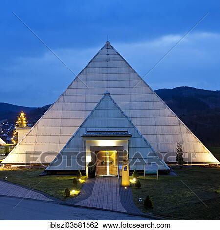 Stock Image - "One of the Sauerland Pyramids at dusk, Lennestadt, North Rhine-Westphalia, Germany, Europe". Fotosearch