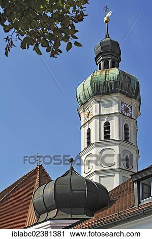 "Onion tower with a clock on the Parish Church of St. Jakob, Dachau, Bavaria, Germany, Europe" View Large Photo Image Stock Image - "Onion tower with a clock on the Parish Church of St. Jakob, Dachau, Bavaria, Germany, Europe". Fotosearch