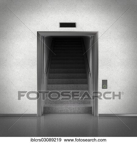 Open elevator doors revealing stairs behind them View Large Photo Image Stock Photo - Open elevator doors revealing stairs behind them. Fotosearch