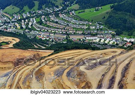 Stock Image - "Open pit ore mining and workers' settlements, Erzberg mountain at Eisenerz, Styria, Austria, Europe". Fotosearch