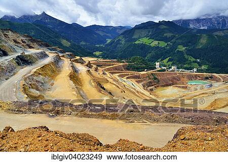 Stock Photo - "Open pit ore mining, Erzberg mountain at Eisenerz, Styria, Austria, Europe". Fotosearch