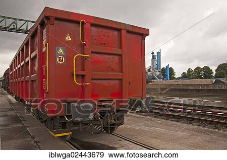 Stock Photo - "Open waggon, Eaos type, open box shipment waggon, Westkai container terminal, Cologne-Niehl, North Rhine-Westphalia, Germany, Europe". Fotosearch