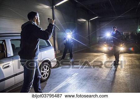 Stock Photo - "Operational tactics training for the police, handling of violent combat situations, firearms training, defence, arrest of a man with a gun, Regional Police Training Centre for Eastern Westphalia". Fotosearch