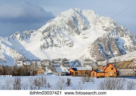 "Orange residential building at the foot of a mountain in winter, Moskenesoy, Lofoten, Nordland, Northern Norway, Norway, Europe" View Large Photo Image Stock Image - "Orange residential building at the foot of a mountain in winter, Moskenesoy, Lofoten, Nordland, Northern Norway, Norway, Europe". Fotosearch