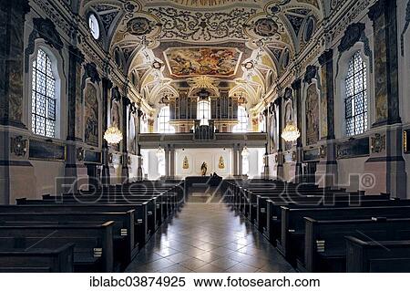 Stock Photography - "Organ and ceiling, Upper Church by Giovanni Antonio Viscardi, Burgersaal, Munich, Upper Bavaria, Bavaria, Germany, Europe". Fotosearch