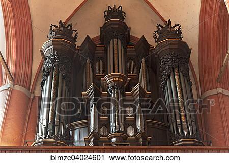Stock Image - "Organ from 1708 by Matthias Dropa, St. Michael's Church, 1412, Luneburg, Lower Saxony, Germany, Europe". Fotosearch
