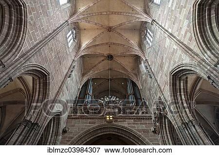 Stock Photo - "Organ loft with rose window in the Lorenz Church, Nuremberg, Middle Franconia, Bavaria, Germany, Europe". Fotosearch