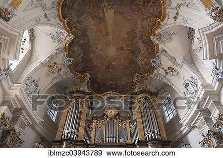 "Organ loft with the Rieger organ, above ceiling frescoes by the Italian painter Andrea Appiani, Basilica of the Fourteen Holy Helpers, 1743-1772, architect Balthasar Neumann, Bad Staffelstein, Upper Franconia, Bavaria, Germany, Europe" View Large Photo Image Stock Photo - "Organ loft with the Rieger organ, above ceiling frescoes by the Italian painter Andrea Appiani, Basilica of the Fourteen Holy Helpers, 1743-1772, architect Balthasar Neumann, Bad Staffelstein, Upper Franconia, Bavaria, Germany, Europe". Fotosearch