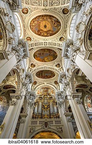 "Organ, stucco and frescoes in the nave, baroque St. Stephen's Cathedral, Passau, Lower Bavaria, Bavaria, Germany, Europe" View Large Photo Image Stock Photo - "Organ, stucco and frescoes in the nave, baroque St. Stephen's Cathedral, Passau, Lower Bavaria, Bavaria, Germany, Europe". Fotosearch
