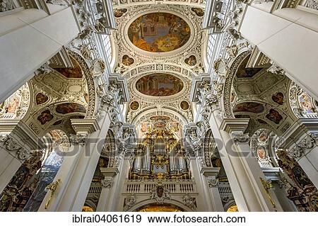 "Organ, stucco and frescoes in the nave, baroque St. Stephen's Cathedral, Passau, Lower Bavaria, Bavaria, Germany, Europe" View Large Photo Image Stock Photo - "Organ, stucco and frescoes in the nave, baroque St. Stephen's Cathedral, Passau, Lower Bavaria, Bavaria, Germany, Europe". Fotosearch