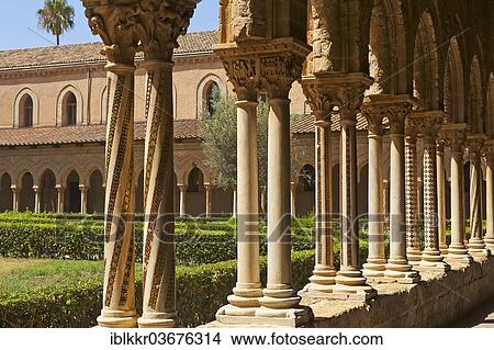 "Ornate columns of the cloister, Monreale Cathedral or Cathedral of Santa Maria Nuova, Monreale, Sicily, Italy, Europe" View Large Photo Image Picture - "Ornate columns of the cloister, Monreale Cathedral or Cathedral of Santa Maria Nuova, Monreale, Sicily, Italy, Europe". Fotosearch