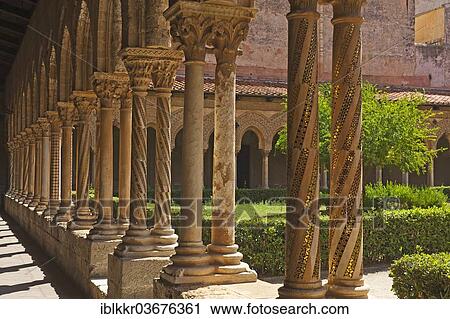 "Ornate columns of the cloister, Monreale Cathedral or Cathedral of Santa Maria Nuova, Monreale, Sicily, Italy, Europe" View Large Photo Image Stock Image - "Ornate columns of the cloister, Monreale Cathedral or Cathedral of Santa Maria Nuova, Monreale, Sicily, Italy, Europe". Fotosearch