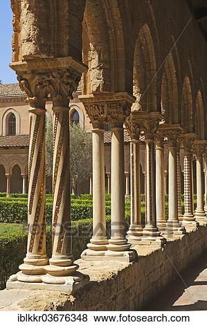 "Ornate columns of the cloister, Monreale Cathedral or Cathedral of Santa Maria Nuova, Monreale, Sicily, Italy, Europe" View Large Photo Image Stock Photo - "Ornate columns of the cloister, Monreale Cathedral or Cathedral of Santa Maria Nuova, Monreale, Sicily, Italy, Europe". Fotosearch