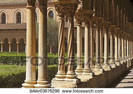 "Ornate columns of the cloister, Monreale Cathedral or Cathedral of Santa Maria Nuova, Monreale, Sicily, Italy, Europe" View Large Photo Image Stock Photograph - "Ornate columns of the cloister, Monreale Cathedral or Cathedral of Santa Maria Nuova, Monreale, Sicily, Italy, Europe". Fotosearch