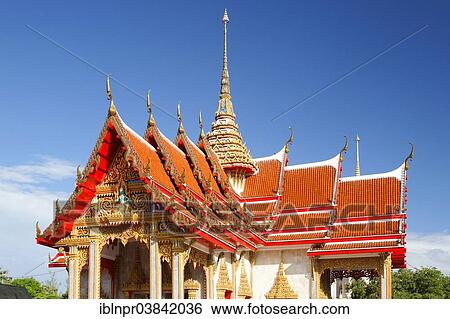 Stock Photograph - "Ornate roof of the pagoda, Wat Chalong temple, Phuket, Thailand, Asia". Fotosearch