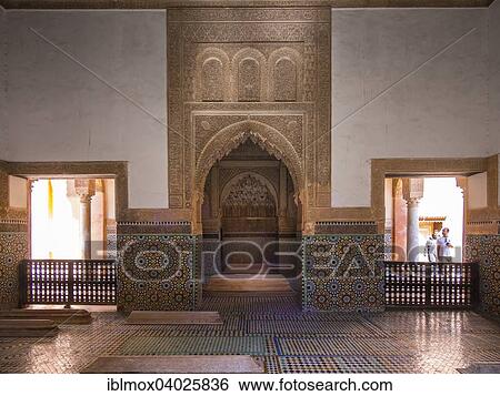 Stock Photograph - "Ornate stucco decoration, small mausoleum of the Saadian Tombs, Medina, Marrakech, Marrakech-Tensift-El Haouz, Morocco, Africa". Fotosearch