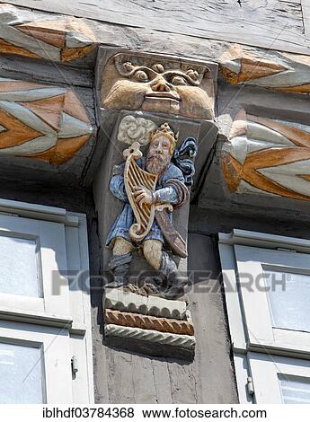 Stock Photo - "Ornately carved architectural detail of Stiftsherrenhaus building, 1558, Hameln, Lower Saxony, Germany, Europe". Fotosearch