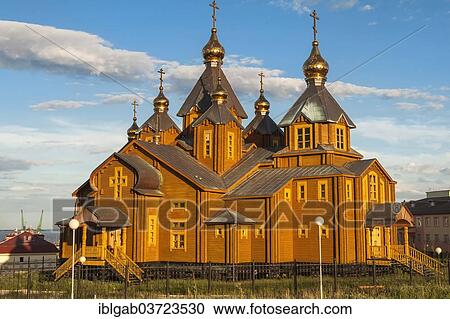 Stock Image - "Orthodox Cathedral of the Holy Trinity, Anadyr, Chukotka Autonomous Okrug, Russia, Europe". Fotosearch