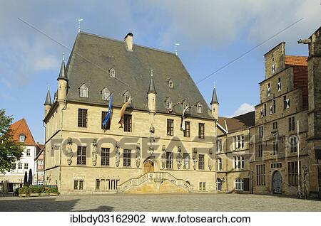 "Osnabrueck town hall with the old weighing house in the market square, Osnabruck, Lower Saxony, Germany, Europe" View Large Photo Image Stock Image - "Osnabrueck town hall with the old weighing house in the market square, Osnabruck, Lower Saxony, Germany, Europe". Fotosearch