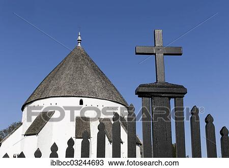 Stock Image - "Osterlars Kirke, round church and historic fortified church, Bornholm, Osterlars, Denmark, Europe". Fotosearch