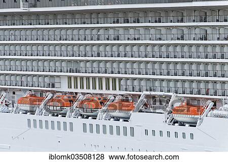 "Outside cabins and rescue boats, cruise ship Marina, built in 2009, 236m, 1258 passengers, Overseas Port, Rostock, Mecklenburg-Western Pomerania, Germany, Europe" View Large Photo Image Stock Photo - "Outside cabins and rescue boats, cruise ship Marina, built in 2009, 236m, 1258 passengers, Overseas Port, Rostock, Mecklenburg-Western Pomerania, Germany, Europe". Fotosearch