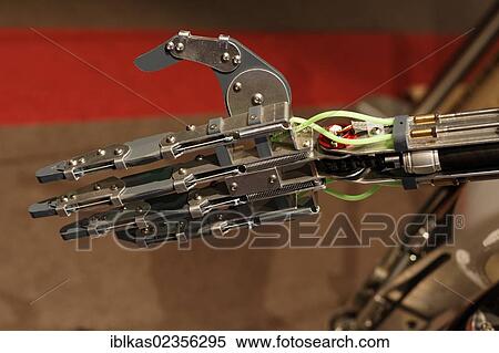 Stock Photography - "Outstretched hand of RoboThesbian, a humanoid robot by Engineered Arts, IdeenPark 2012, a technology and education summit conference for young people, Essen, Ruhr area, North Rhine-Westphalia, Germany, Europe". Fotosearch