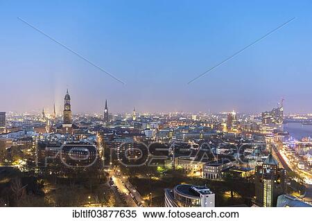 "Overlooking the city at dusk, blue hour, Hamburg, Germany, Europe" View Large Photo Image Stock Photography - "Overlooking the city at dusk, blue hour, Hamburg, Germany, Europe". Fotosearch