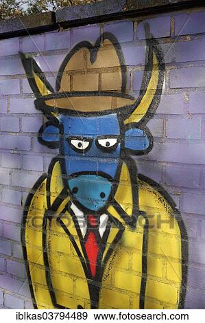 "Ox figure wearing a tie and a hat, mural, North Rhine-Westphalia, Germany, Europe" View Large Photo Image Stock Photo - "Ox figure wearing a tie and a hat, mural, North Rhine-Westphalia, Germany, Europe". Fotosearch