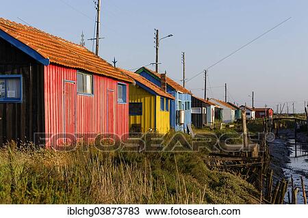 "Oyster farmer cabins, La Baudissiere channel, Ile d'Oleron, Charente Maritime, France, Europe" View Large Photo Image Stock Image - "Oyster farmer cabins, La Baudissiere channel, Ile d'Oleron, Charente Maritime, France, Europe". Fotosearch